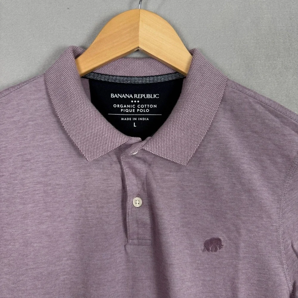 NWOT Banana Republic Pique Polo Mens Large Lilac Sea Organic Cotton Short Sleeve